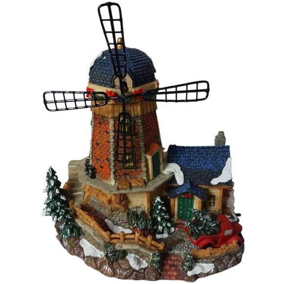 Collectible Resin Lighted Animated Windmill Christmas Village - Picture 1 of 10